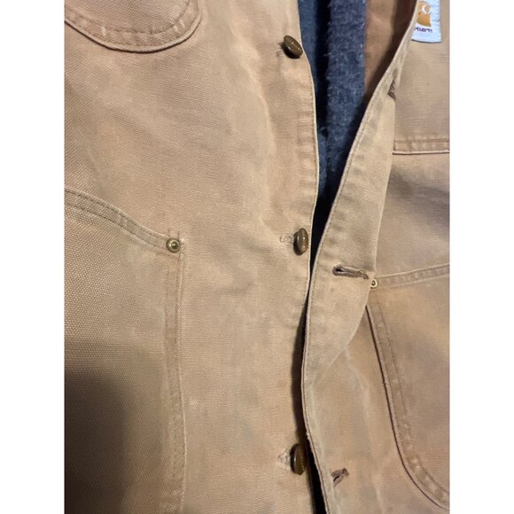 VTG Carhartt Barn Chore Tan Jacket Blanket Lined Work Coat HD Canvas Mens - Picture 11 of 16